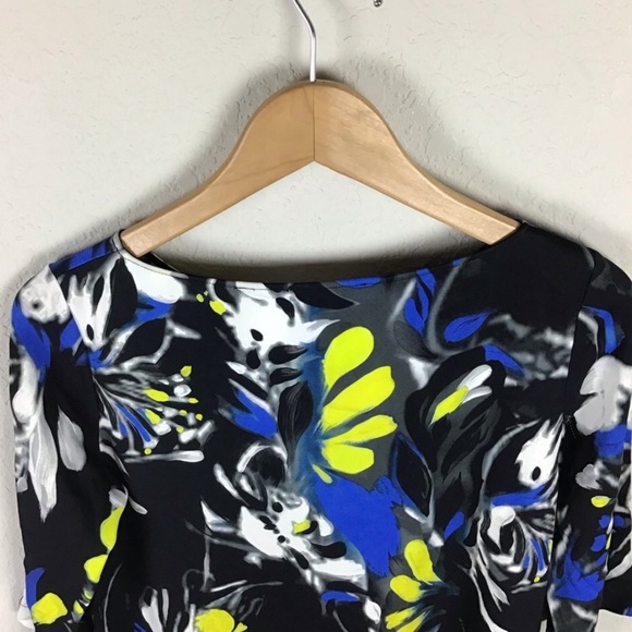 Fuzzi Jean Paul Gaultier Dress 42 Black Blue Yellow Print Tunic Shift - Picture 6 of 8